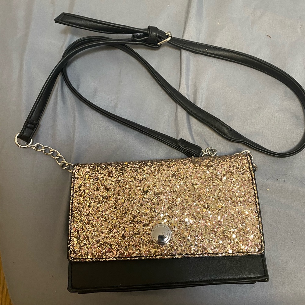 Gold glitter and black evening back crossbody